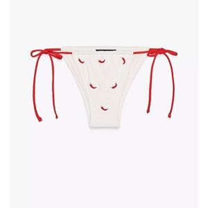 Zara White Bikini Bottom with Red Accents